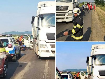 A fost activat planul roșu de intervenții. Accident foarte grav între un camion și un microbuz plin cu pasageri