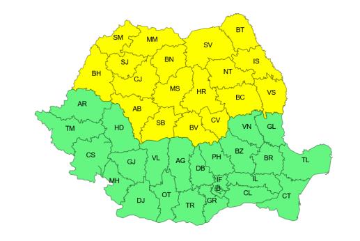 Tot până miercuri va fi cod galben de ger. Vremea va fi rece, iar pe parcursul nopților și al dimineților va fi ger, local în nordul, centrul, nord-estul teritoriului, precum și în zonele montane, unde temperaturile minime se vor încadra în general între -17 și -10 grade.

