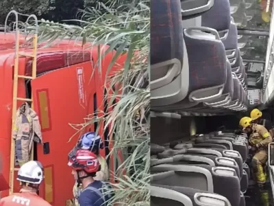 Dezastru total. Un autocar cu 60 de persoane s-a răsturnat, sunt multe victime