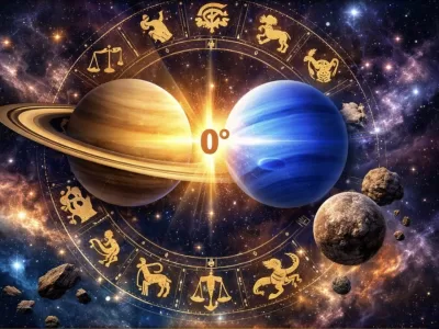 Saturn și Neptun se unesc la 0° schimbări uriașe pentru zodii